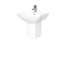 Stramshall Modern White 1 Tap Hole Bathroom Basin & Semi Pedestal - 500mm