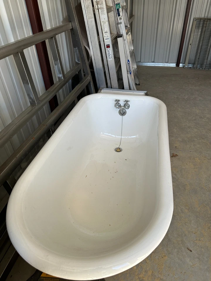 America Standard White Porcelain Cast Iron Bath Tub w/ Crome Lion Feet & Faucet - Image 2 of 4