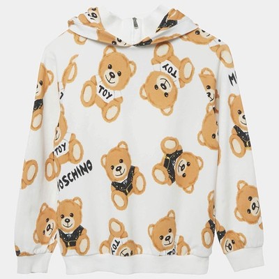 Moschino Kids White Teddy Print Cotton Hoodie 10Yrs
