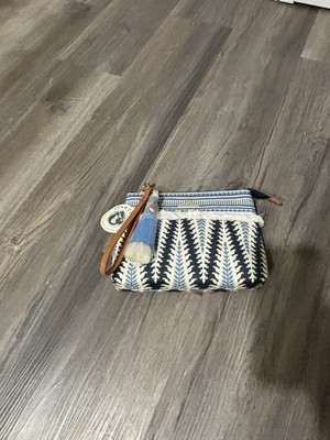Spartina 449 Wristlet Wallet- Lighthouse Boho Maci zip blue & white fringe - NEW