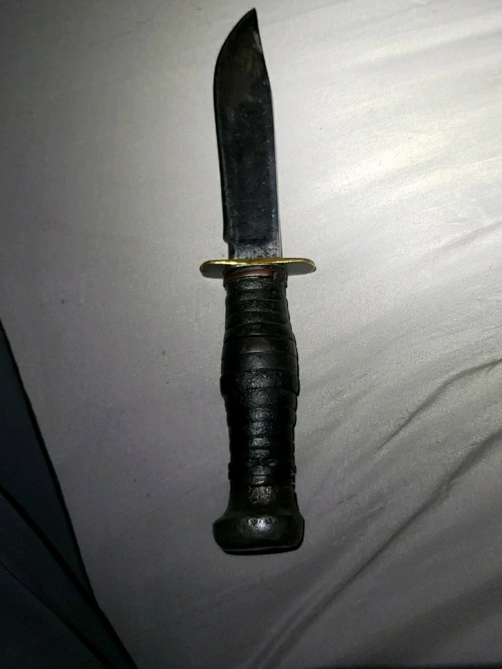 Cuchillo artesanal de madera vintage canicas con funda de cuero marrón Gladstone Michigan EE. UU. Foto 2 de 4