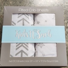Kids N' Such Fitted Crib Sheets Set of 2 Cotton White Gray Arrows Stars