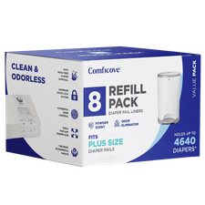 8-Refill Pack Diaper Pail Liners for Dekor Plus Size Pails, Powder, Comficove