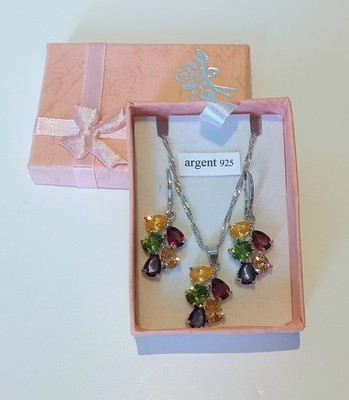 Schmuckset Halskette Kette Anhänger und Ohrringe 925 Silber Zirkonia 
