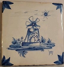 17th 18th Century Delft Tile, Earthenware 8" Beautiful Hand Painted Signed