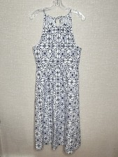 J Crew Blue White Tile Print Cotton Maxi Dress Halter Coastal Preppy Resort 10