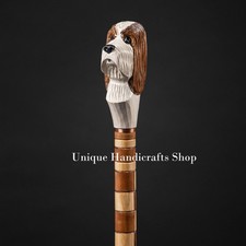 Dog handle wooden walking stick hand carved for men women walking cane animal