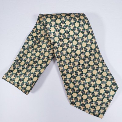 Hermes Men's Neck Tie 100% Silk Yellow Green Links Geometric Paris 56''