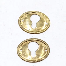 Vintage Lot of 2 Brass Skeleton Key hole Escutcheon 1.25" Salvage Hardware