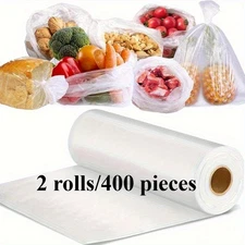2 Rolls 400 Bags Plastic Produce Clear Bag On Roll Kitchen Food Fruit Storage