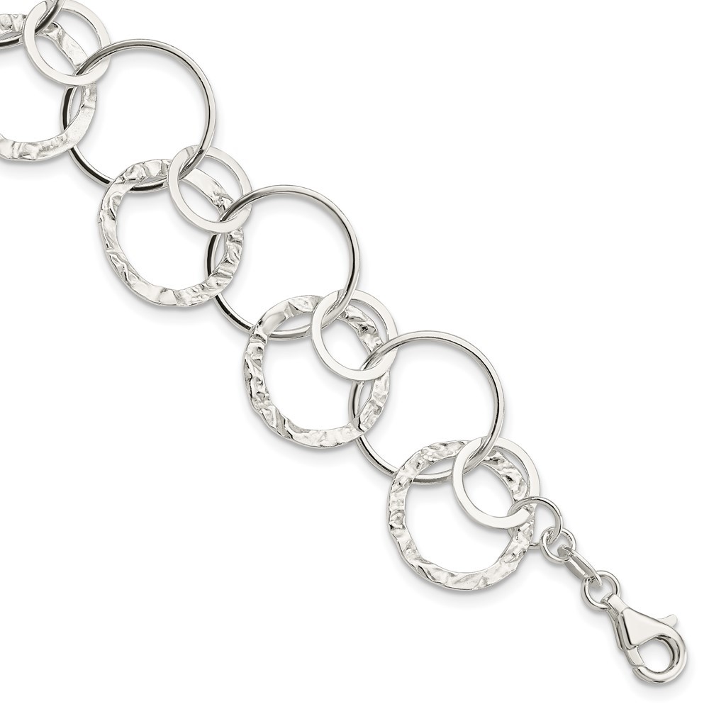 Sterling Silver Polished Textured Fancy Circle Link Bracelet 7.5