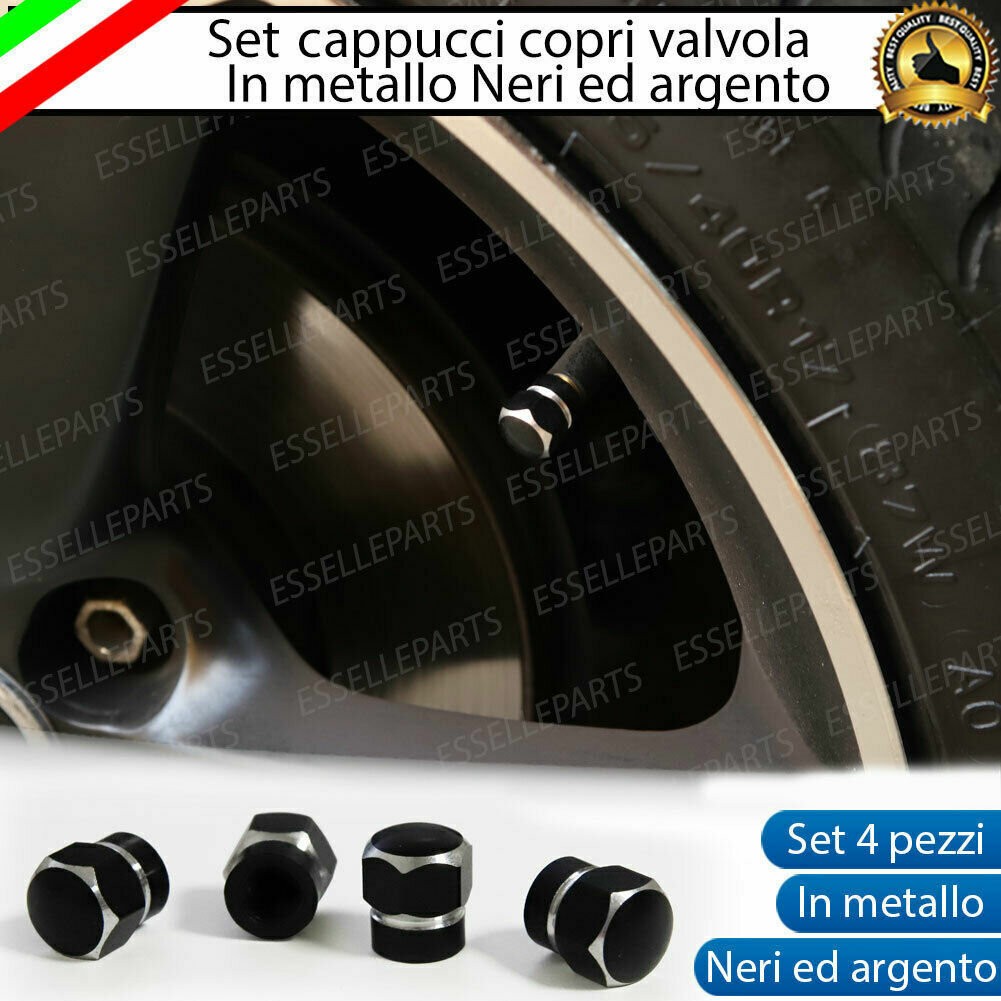 SET TAPPI TAPPINI COPRIVALVOLA NERI E ARGENTO VW GOLF MK2 PER RUOTE