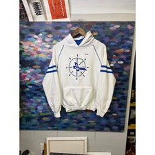Vintage Breakaway Inc Florida Nautical Hoodie White Blue Striped XL Made in USA