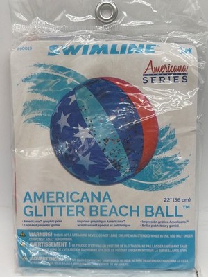 Americana Glitter Beach Ball 22'' Swimline Patriotic Design With Stars & Glitter