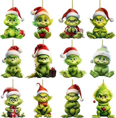 12 Stück Grinch Weihnachtsdeko Anhänger,Grinch Deko Weihnachten,Weihnachten