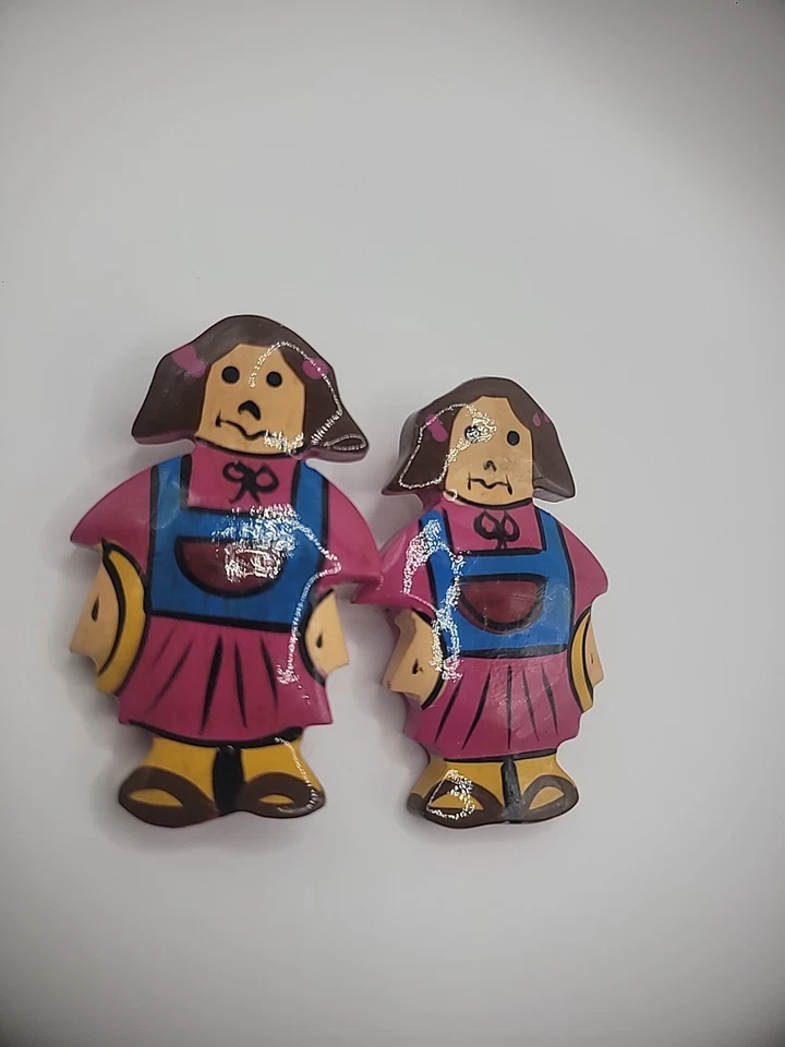 Pendientes Vintage Muñeca Perforada Madera Joyería Disfraz Foto 2 de 4