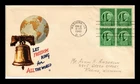 Dr Jim Stamps 1c Four Freedoms Block First Day Cover Minkus Patriotic Cachet