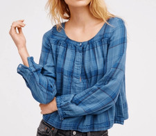 Free People Cp Shades Usa Made Plaid Double Cloth Top sz XS