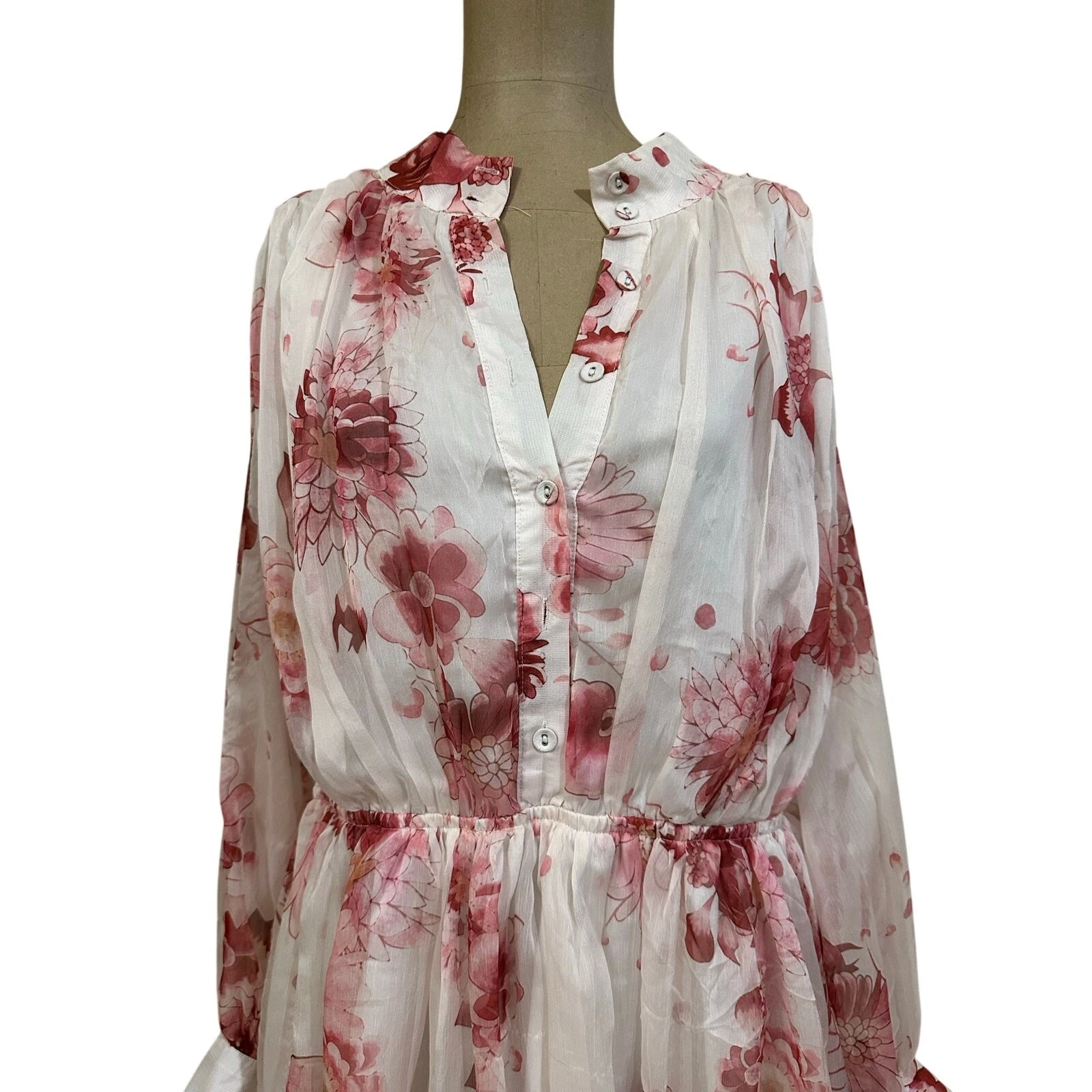 Mini Abito Sante Grace Vetements Rosa Trasparente Floreale Impero Vita Manica Lunga 1X