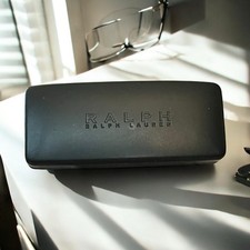Ralph Lauren Glasses Case Black Leather Hard Clam Shell Eyeglasses Protective