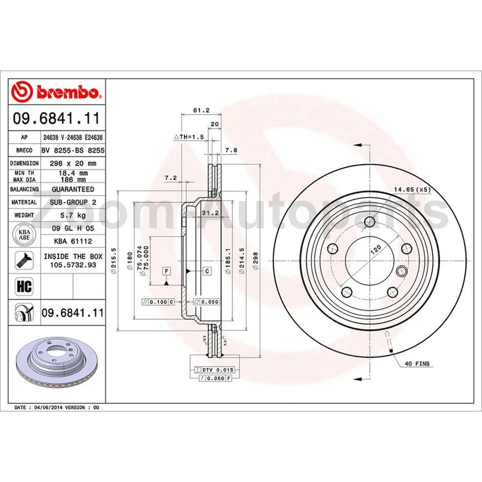 Kit pastillas freno rotores trasero Brembo OE para BMW 528i 1997 1998-2000 Foto 2 de 4