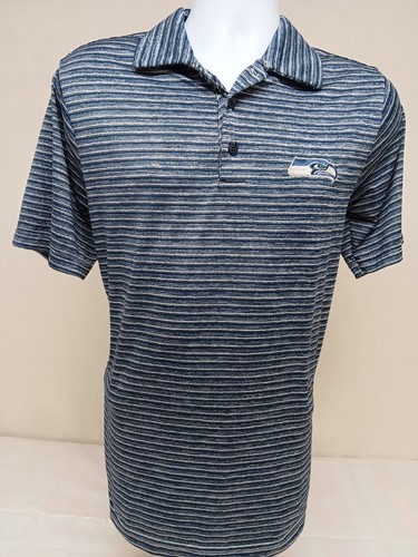 ANTIGUA MENS MEDIUM BLUE STRIPES SEATTLE SEAHAWKS GOLF POLO SHIRT - Picture 2 of 13