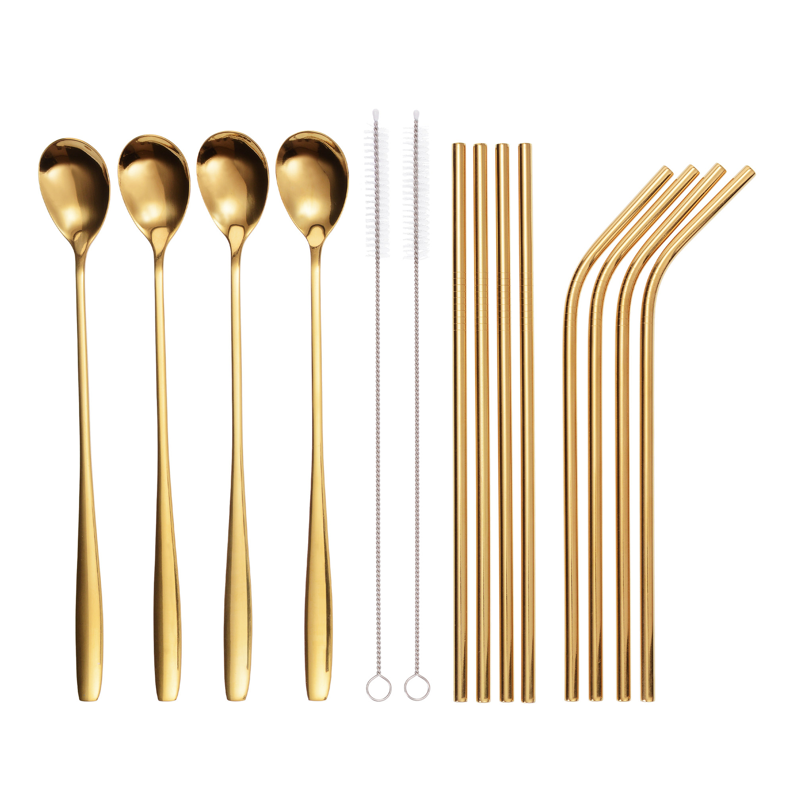 GRÄWE Trinkhalm-Set 14-tlg., Edelstahl, gold, Strohhalme, Longdrinklöffel