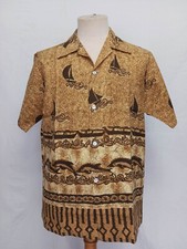 Vtg 60s Hookano Sailboat Dolphin Tiki Barkcloth Hawaiian Aloha Men's Shirt M