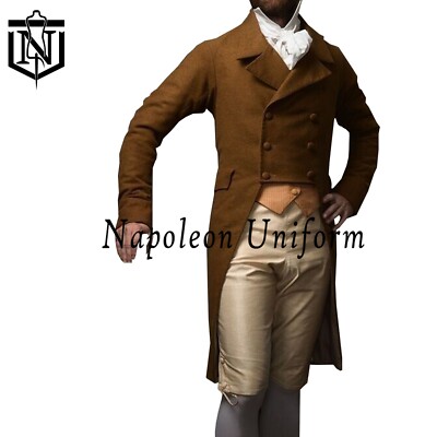 New Dark Brown Wool Regency Tailcoat, Historical Tailcoat, gentleman Tailcoat