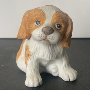 VTG Homco Playful Puppy Dog Spaniel Sitting Tan Brown & White Figurine 1407