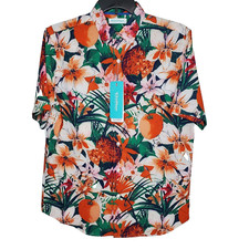 Caribbean Shirt SZ M Orange Floral Stretch Moisture Wicking Roundtree  Yorke
