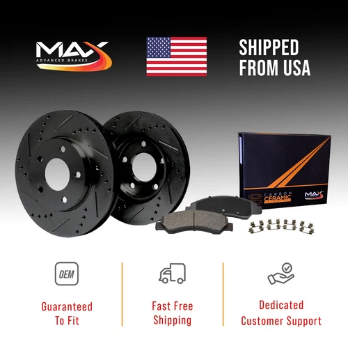 Max Brakes Elite XDS Cross-Drill & Slots F Rotors w/C'mc Brake Pads KT001681 - Picture 1 of 10