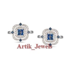 Heated Sapphire Gemstone With 14K White Gold Plated Silver Cufflink 1240