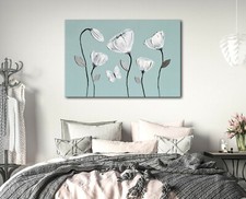 CANVAS ART DUCK EGG BLUE GREY WHITE FLOWERS PAINTING ZEN PICTURE PRINT BEDROOM