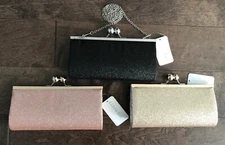 Gunne Sax Evening Cocktail Hand Bag Clutch Black/Gold/Pink Glitter Ball Closure