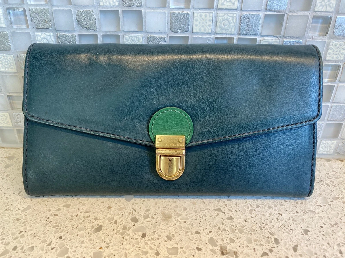 Vintage VTG Marc Jacobs Hunter Green Leather Checkbook Card Buckle Long Wallet