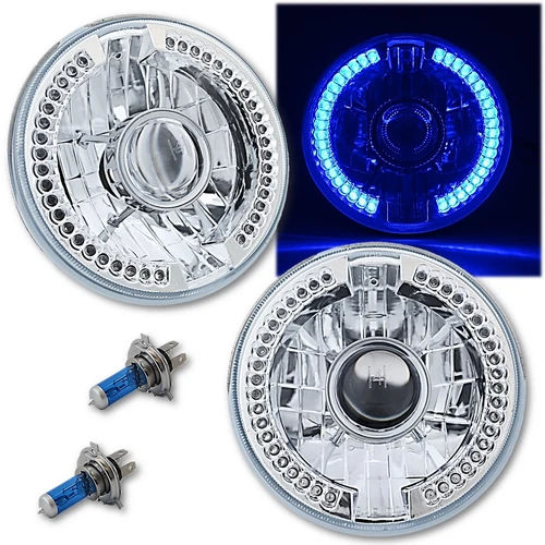 7" Blue LED Halo Ring Projector Headlight Light Pair Fits: 76-17 Jeep Wrangler - Picture 1 of 12