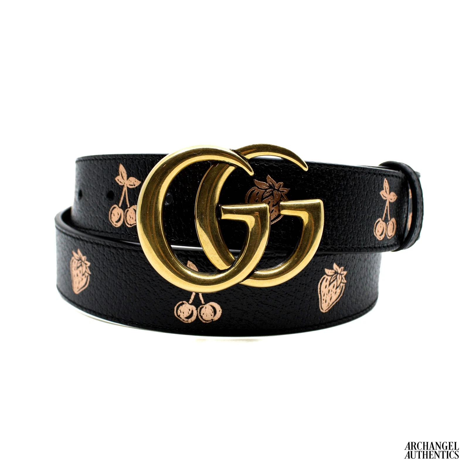 Gucci Double GG Ceinture Cerises/Fraises 625839 1T5ZC Noir/Or
