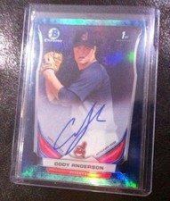 2014 Bowman Chrome BCAP-CA Cody Anderson Bubbles Chrome Ref Auto 64/99 Indians