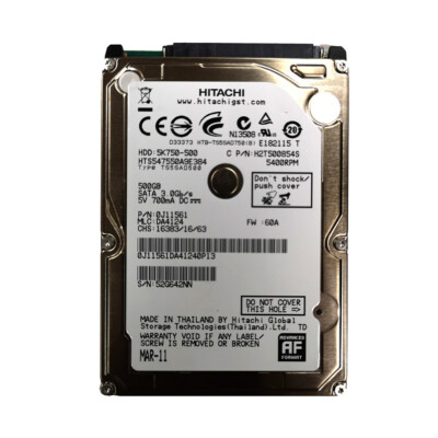 Hitachi 500GB HTS547550A9E384 5400RPM SATA 2.5'' Laptop HDD Hard Disk Drive
