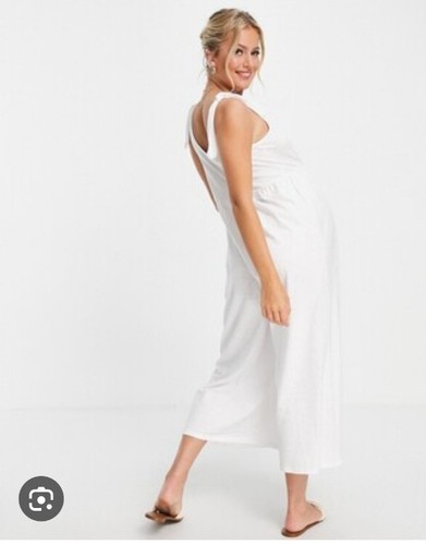 Asos Maternity Tie Shoulder Smock Jumpsuit In White Size UK 18 UK18 - Picture 2 of 2