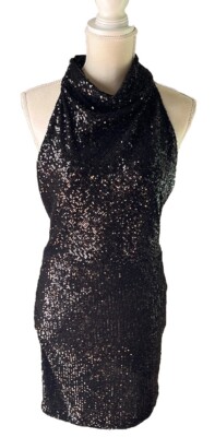 gianni bini black sequin dress Gianni Bini Dresses | Gianni Bini Jada Sequin Halter Neck Sleeveless Black Mini Swing Dress Size 4 Nwt | Color: Black | Size: 4