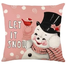 SNOWMAN Whimsical Winter Christmas Linen Throw Pillow Cover Holiday Home Decor