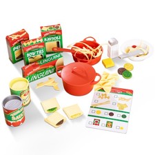 Melissa Doug Prepare Serve Pasta Set with Toy Food Kids Play Kitchen