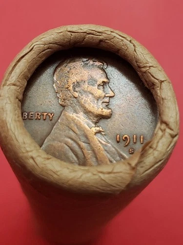 AU 1911-S LINCOLN WHEAT CENT 1916S LINCOLN WHEAT PENNY COIN ROLL ENDS BANKROLLED