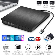 Slim External CD DVD RW Drive USB 3.0 Writer Burner Player Black For Laptop PC
