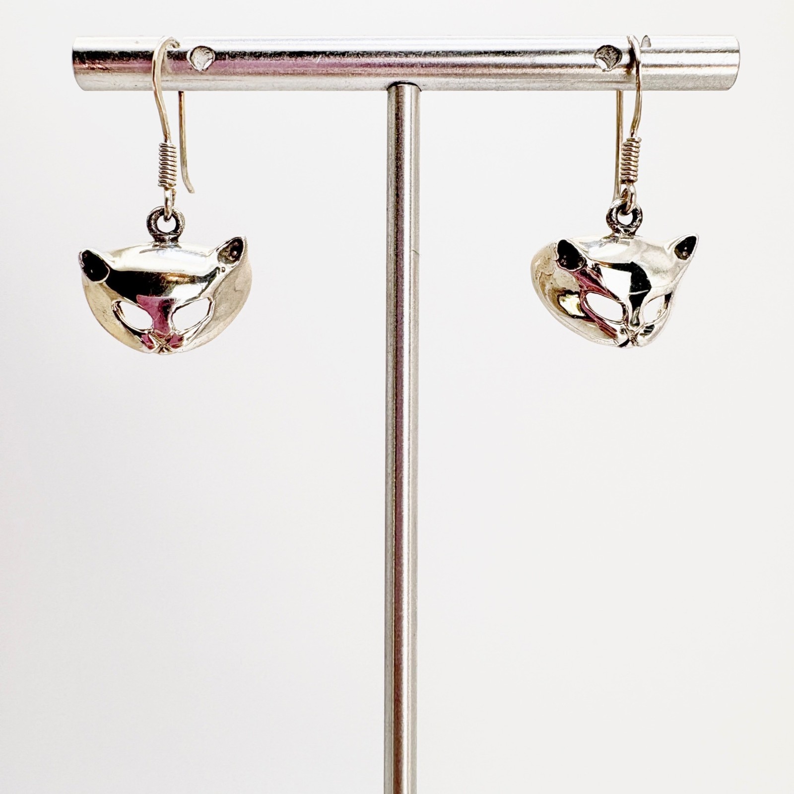 VTG Solid Sterling Silver 925 Cat Dangle Earrings… - image 1