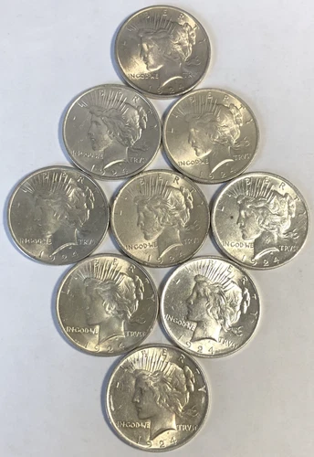 1924 PEACE DOLLAR "BU/AU" (9 COIN LOT)  -  NICE QUALITY & SILVER!💵💥✅