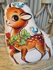 Cute Deer Pillow Vintage Inspired Christmas Holiday Doe Fawn Theme Throw Pillow.