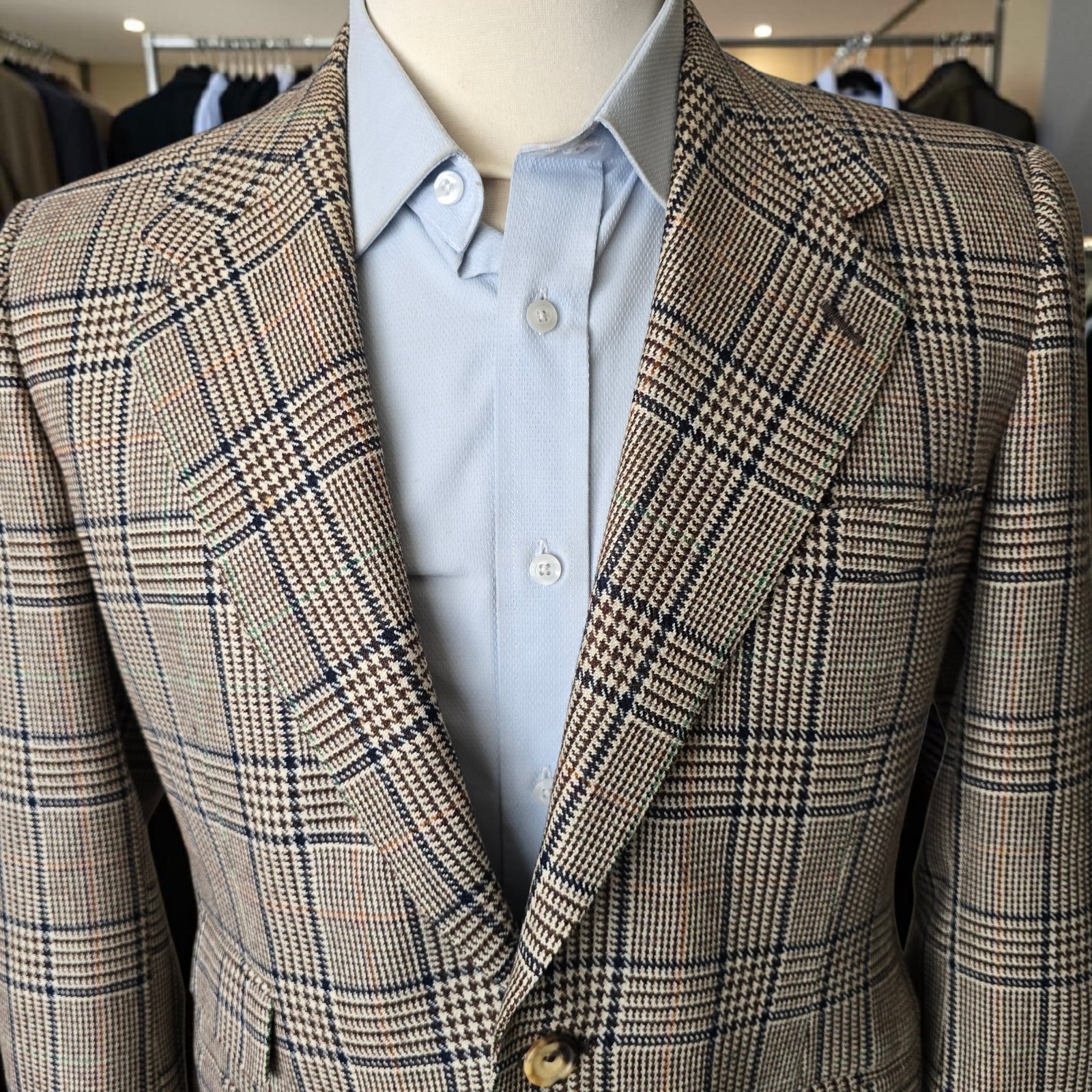 Bespoke Glenplaid Check Blazer 38r Full Canvas Working Cuff Ticket Pocket